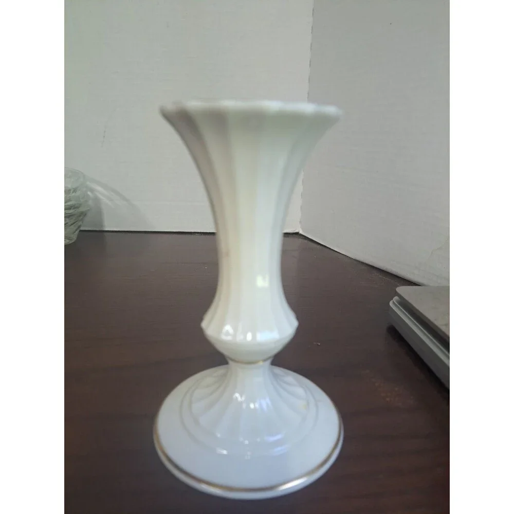 Vintage Lenox Classic Collection Bone China With Gold Trim Fluted Candlestick...